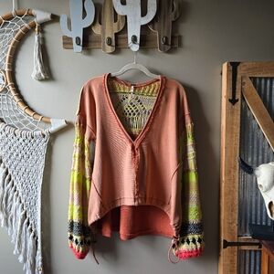 Free People Multicolor V-Neck Sweater